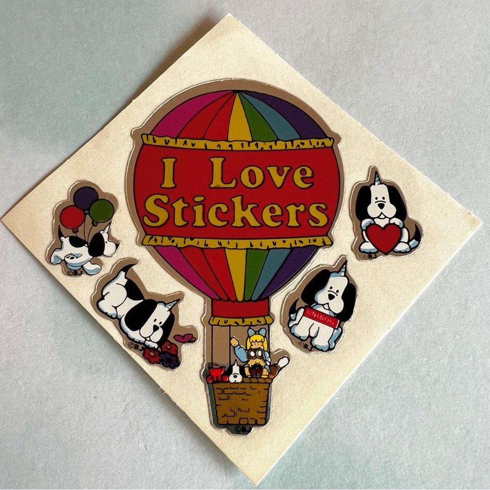 Vintage 1980 BJ Decal Specialties I LOVE STICKERS Prism Rainbow Sheet RARE